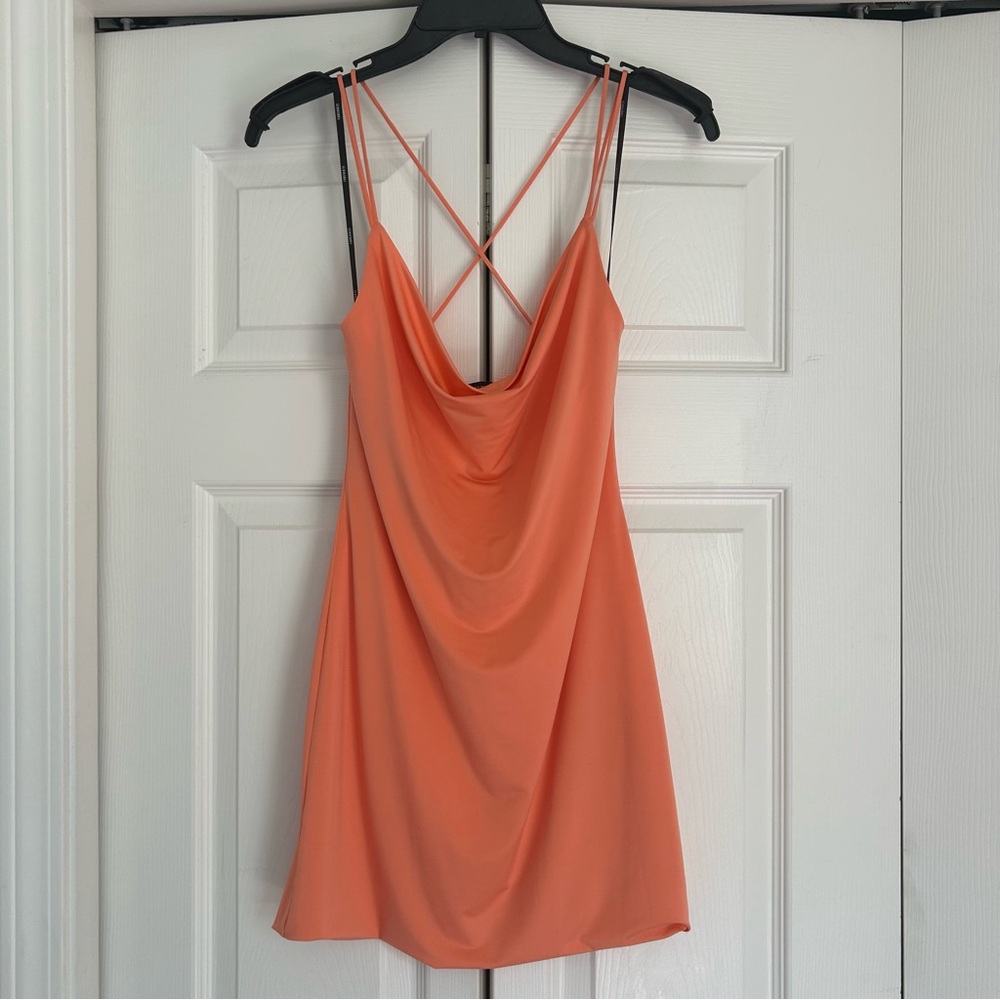 Salmon Cowl Neck Cocktail Dress